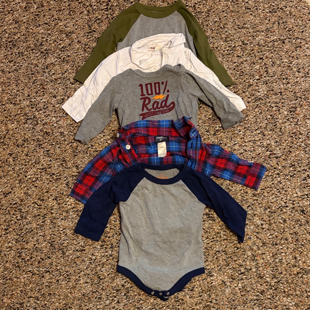 Baby Boy Multi-Pack Bodysuits and Tops - Gray, Navy, Olive, White, Red Plaid